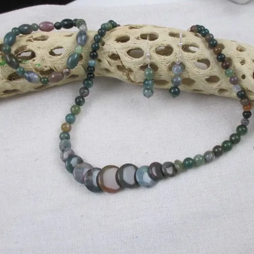 Moss Agate Overlapping Coin Designer Jewelry Set