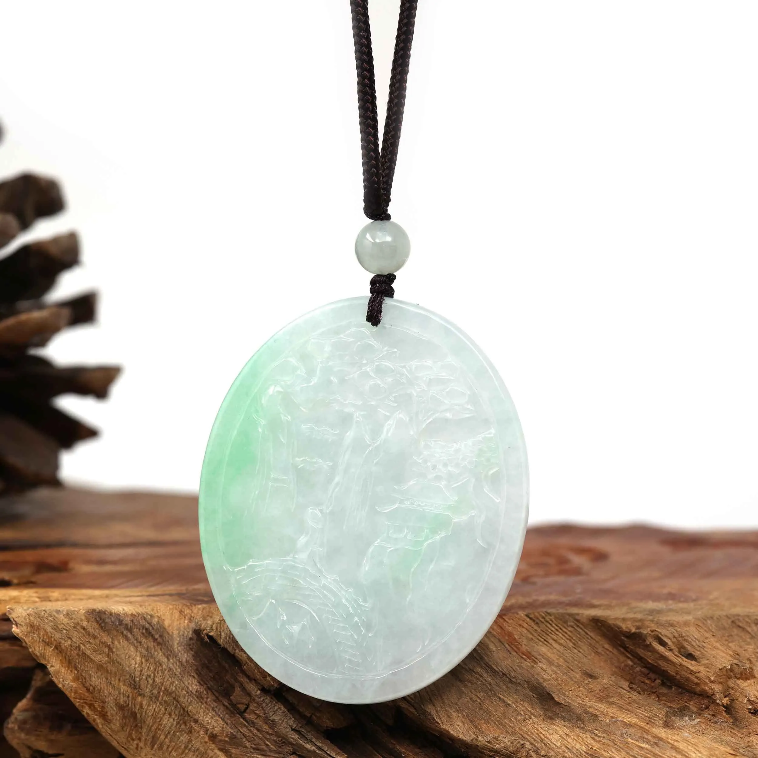 Natural Green Jadeite Jade "Bull" Zodiac Pendant Necklace For Men, Collectibles.