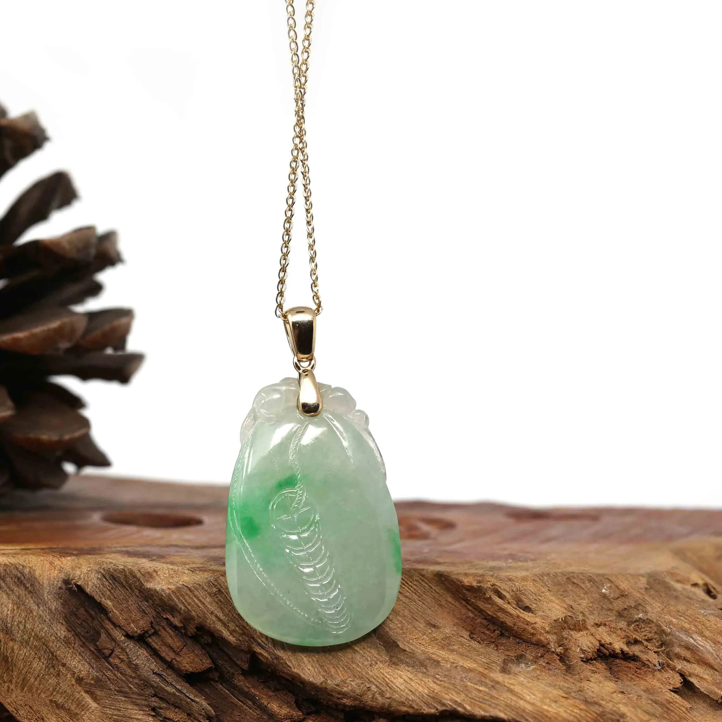 Natural Ice Lavender Jadeite Jade Shou Tao ( Longevity Peach ) Necklace With 14k Yellow Gold Bail