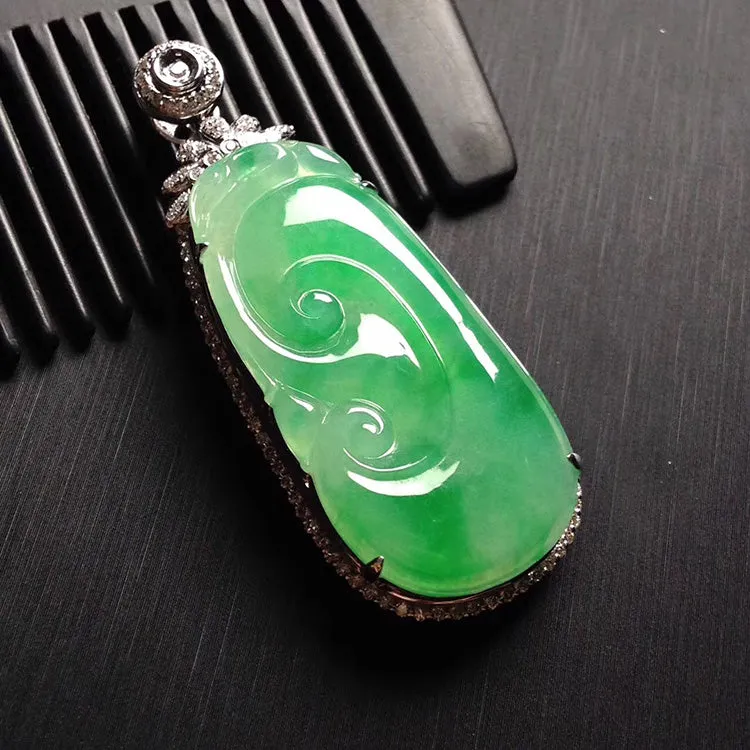 Natural Jade Pendant Jadeite Gold Ruyi Pendant PT307