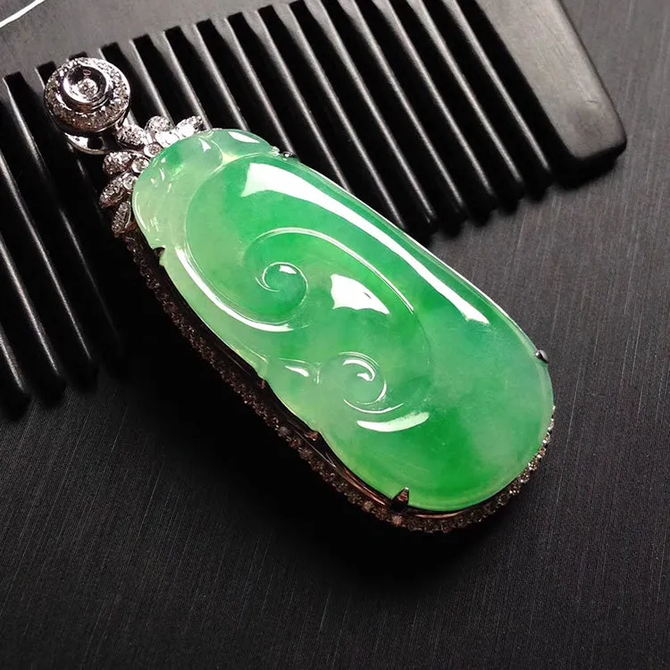 Natural Jade Pendant Jadeite Gold Ruyi Pendant PT307