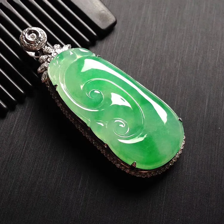 Natural Jade Pendant Jadeite Gold Ruyi Pendant PT307
