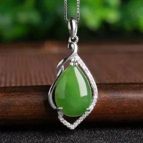 Natural Jade Pendant Nephrite Silver Zircon Pendant ZPT208