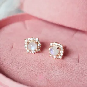 Natural Rainbow Moonstone Stud Earrings Sterling Silver925.
