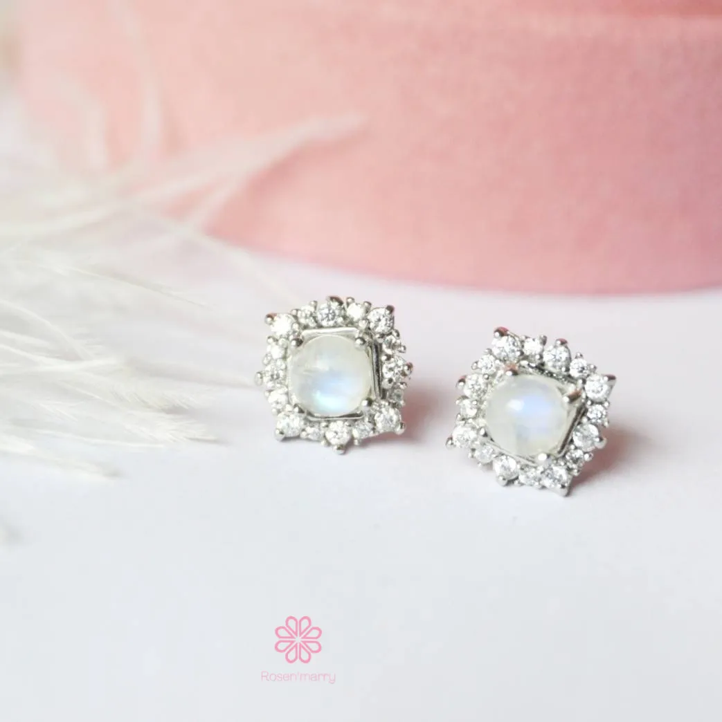 Natural Rainbow Moonstone Stud Earrings Sterling Silver925.