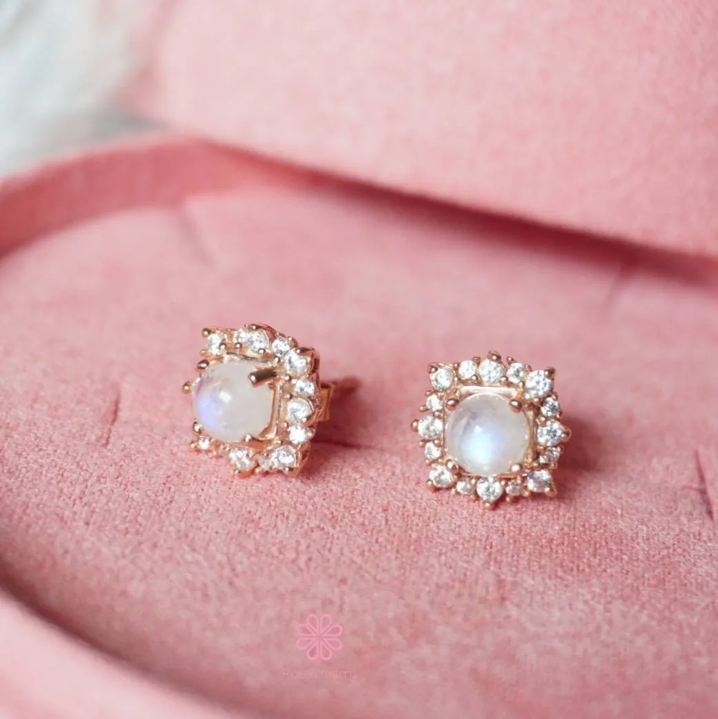 Natural Rainbow Moonstone Stud Earrings Sterling Silver925.