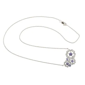 Natural Tanzanite Diamond Clover Design Pendant Chain Necklace In 18k White Gold