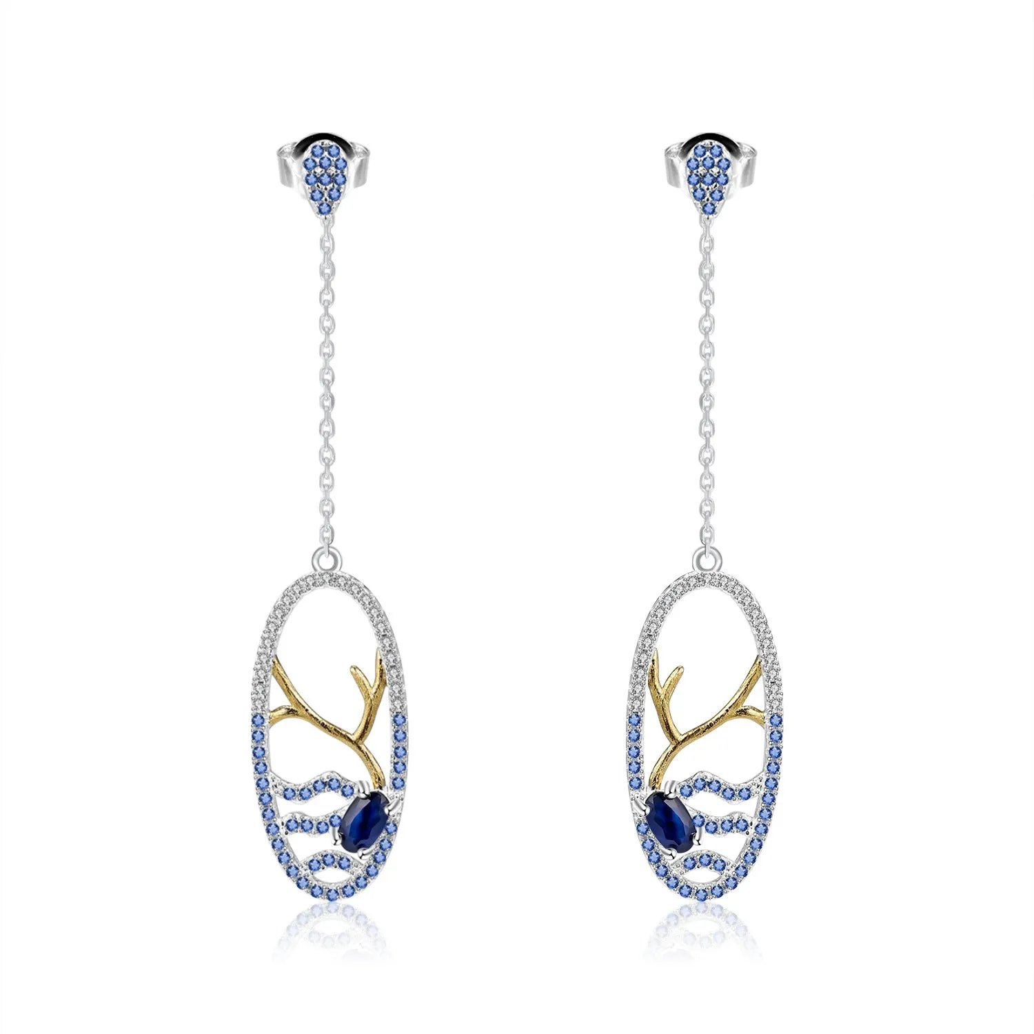 Natural Topaz Lake In Oval Long Design Silver Drop Earrings for Women