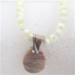 Ocean Wave Jasper on Mother of Pearl Beaded  Necklace