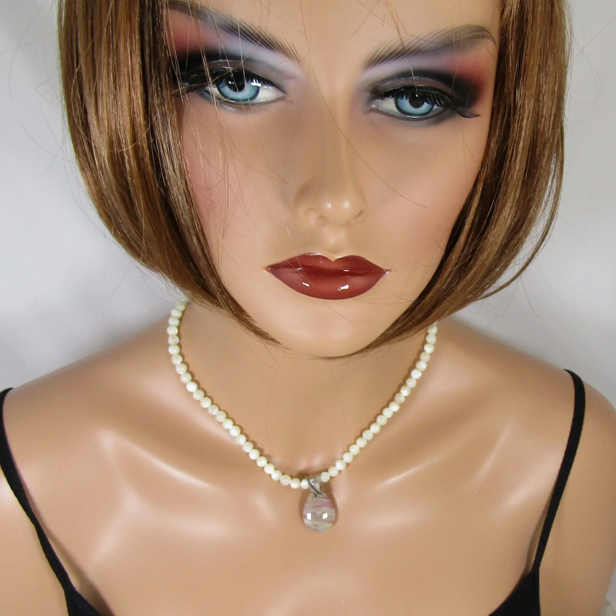 Ocean Wave Jasper on Mother of Pearl Beaded  Necklace