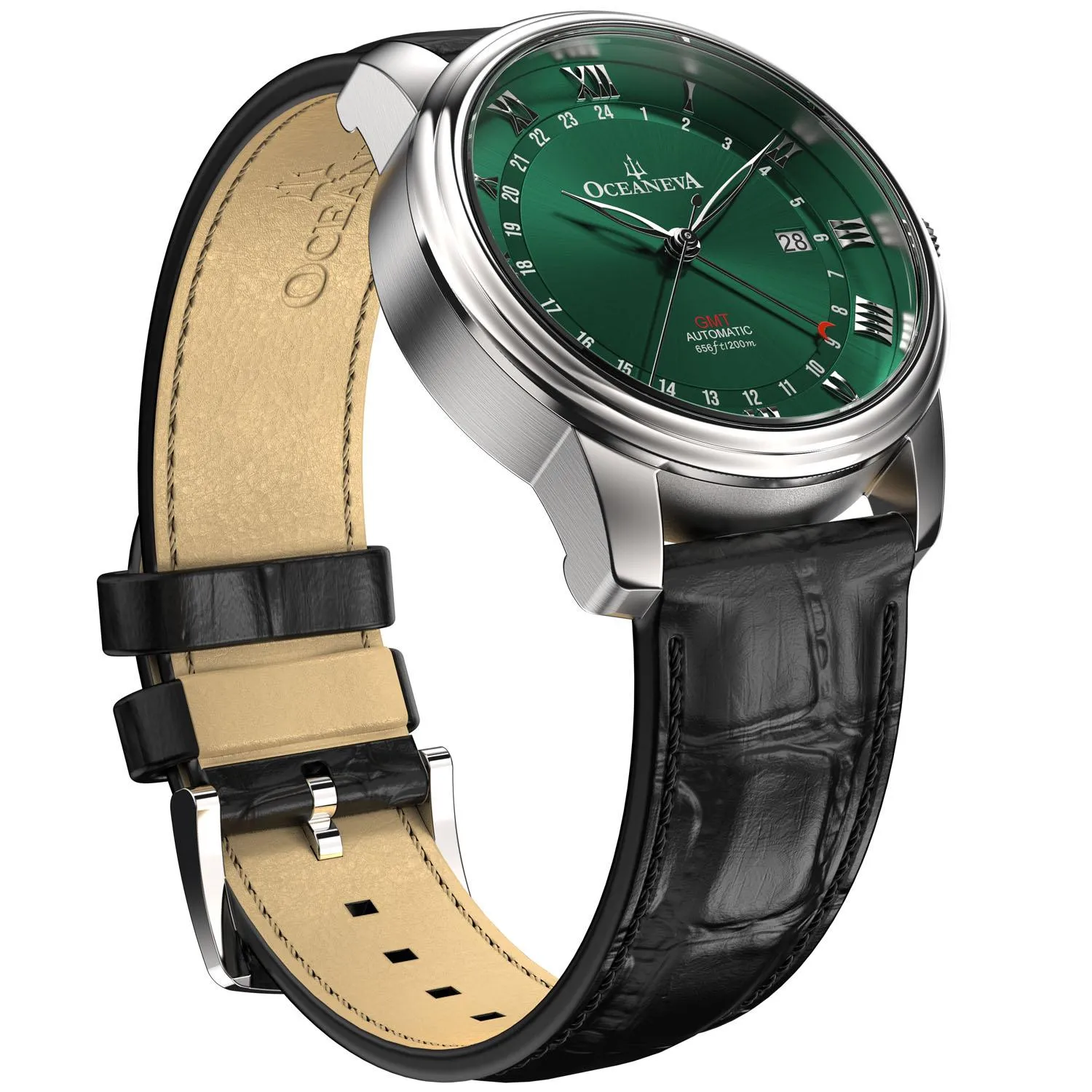Oceaneva Men's OceanTrek GMT Automatic 200m Leather Green Watch