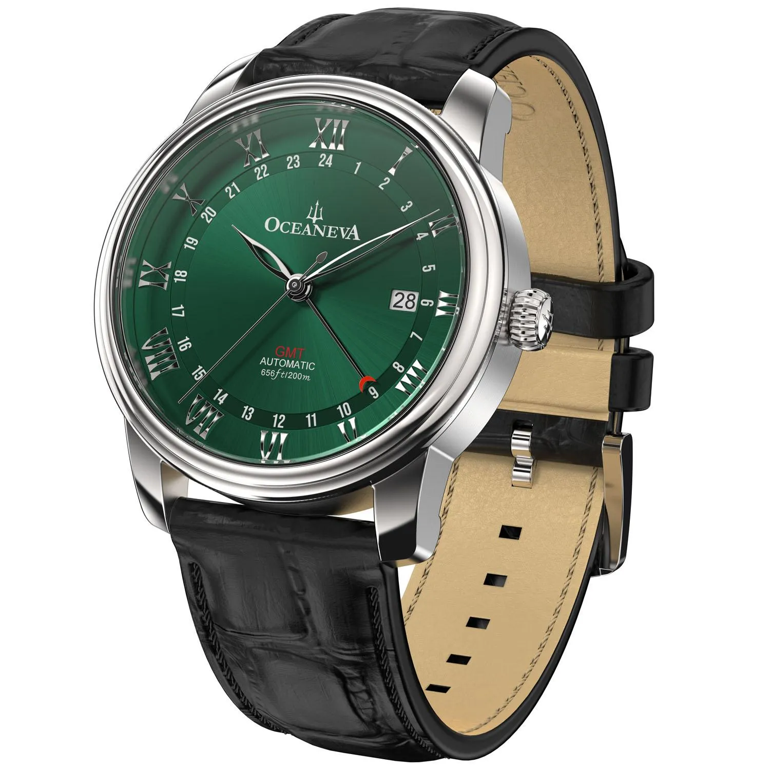 Oceaneva Men's OceanTrek GMT Automatic 200m Leather Green Watch
