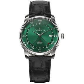 Oceaneva Men's OceanTrek GMT Automatic 200m Leather Green Watch