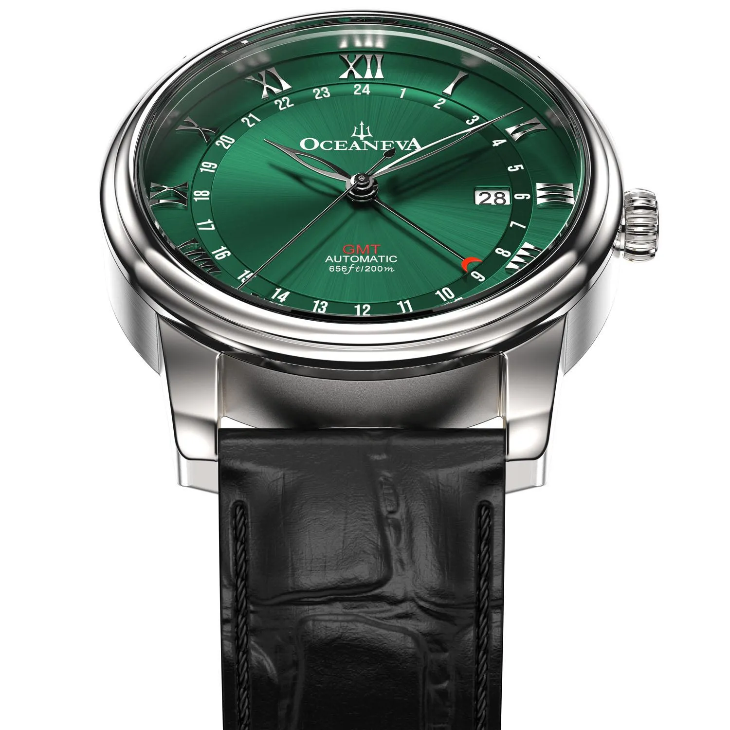 Oceaneva Men's OceanTrek GMT Automatic 200m Leather Green Watch