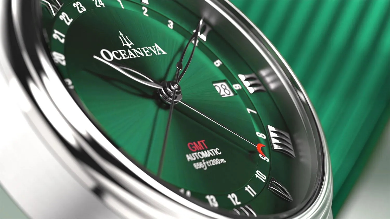 Oceaneva Men's OceanTrek GMT Automatic 200m Leather Green Watch