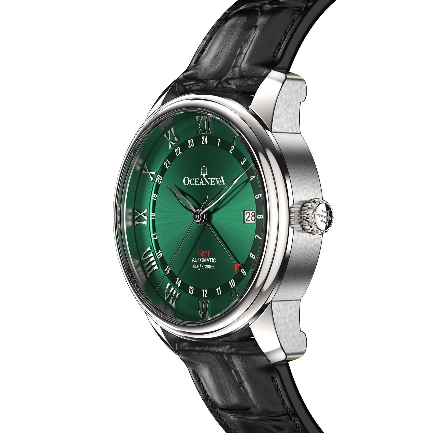 Oceaneva Men's OceanTrek GMT Automatic 200m Leather Green Watch