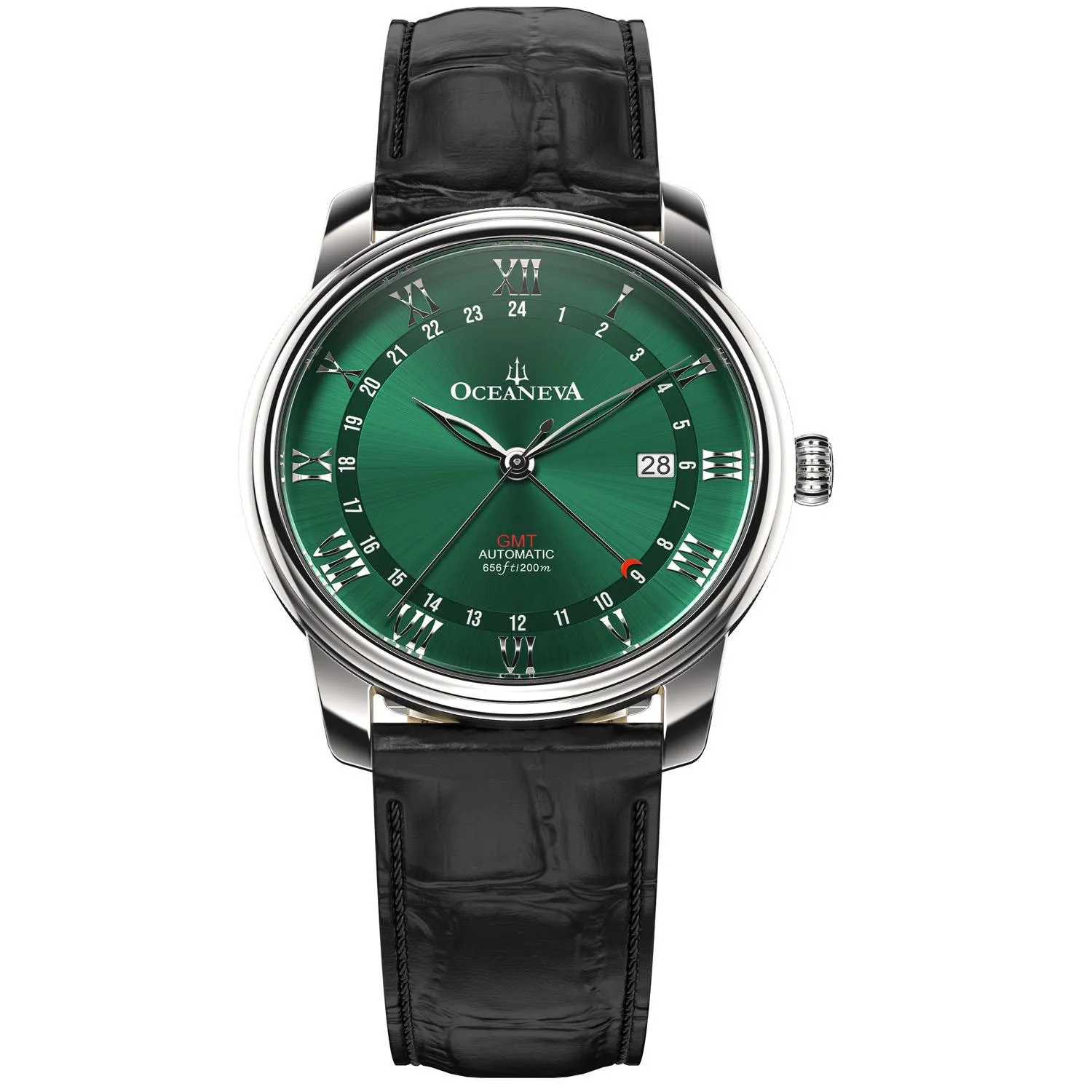 Oceaneva Men's OceanTrek GMT Automatic 200m Leather Green Watch