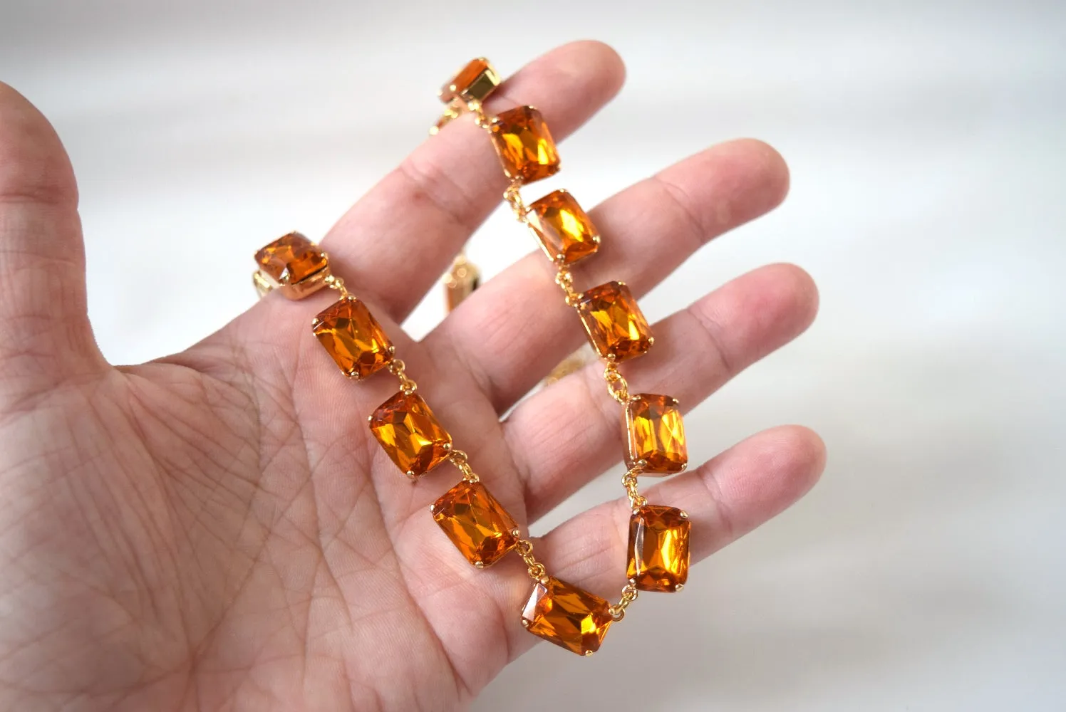 Orange Topaz Collet Necklace - Medium Octagon