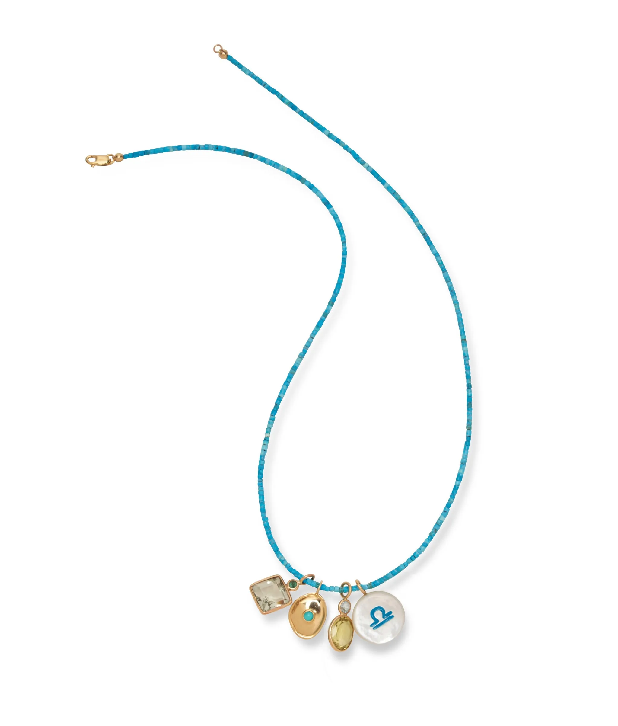 Oval 14k Gold Necklace Charm in Sky Blue Topaz & Lemon Quartz