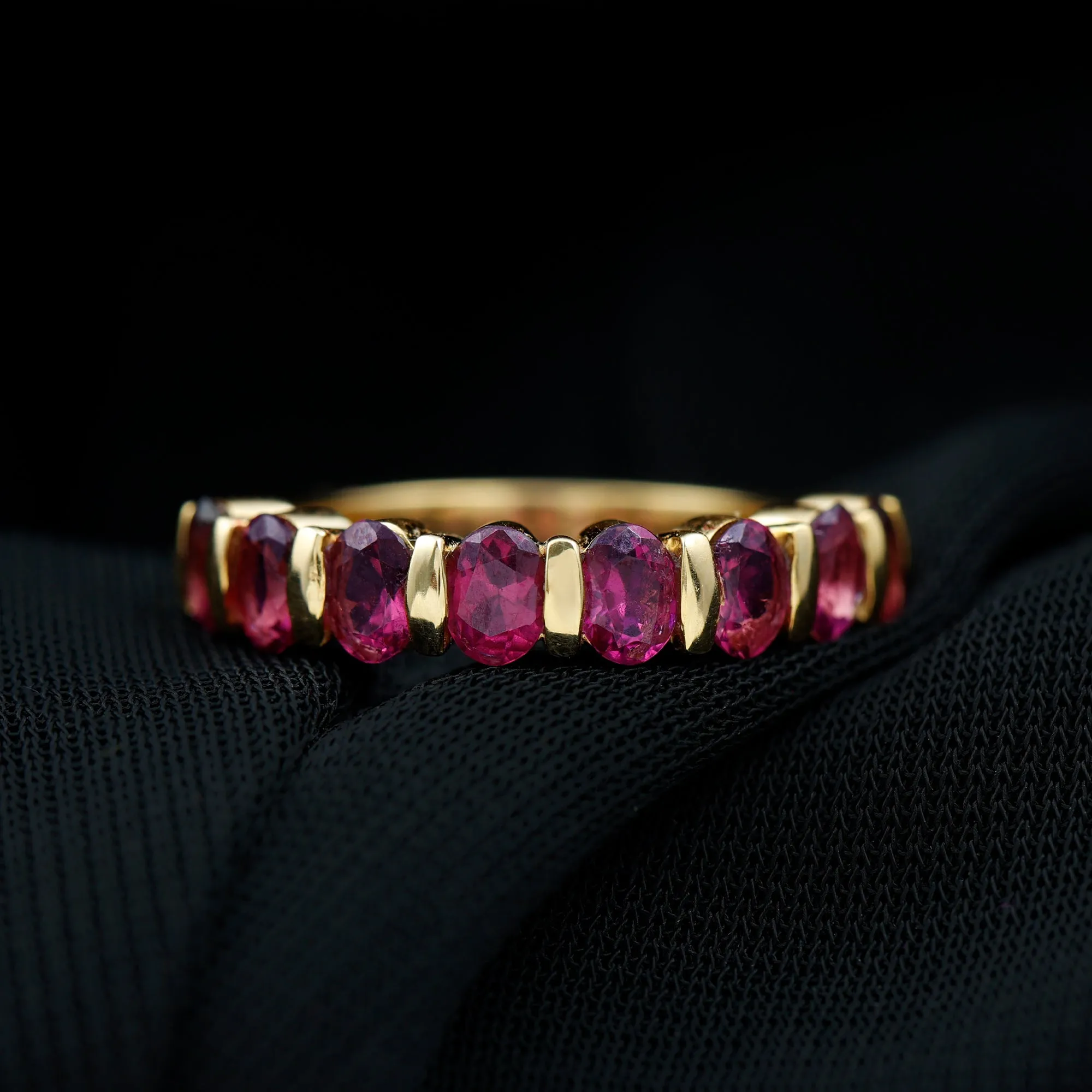 Oval Cut Rhodolite Bar Set Half Eternity Ring for Her