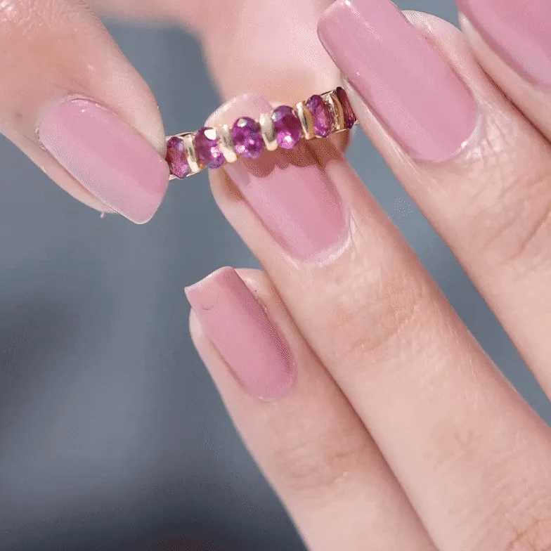Oval Cut Rhodolite Bar Set Half Eternity Ring for Her