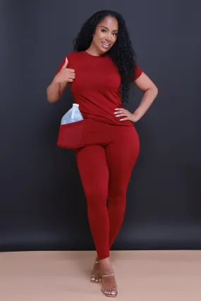 Perfect Timing Short Sleeve Pants Set - Burgundy