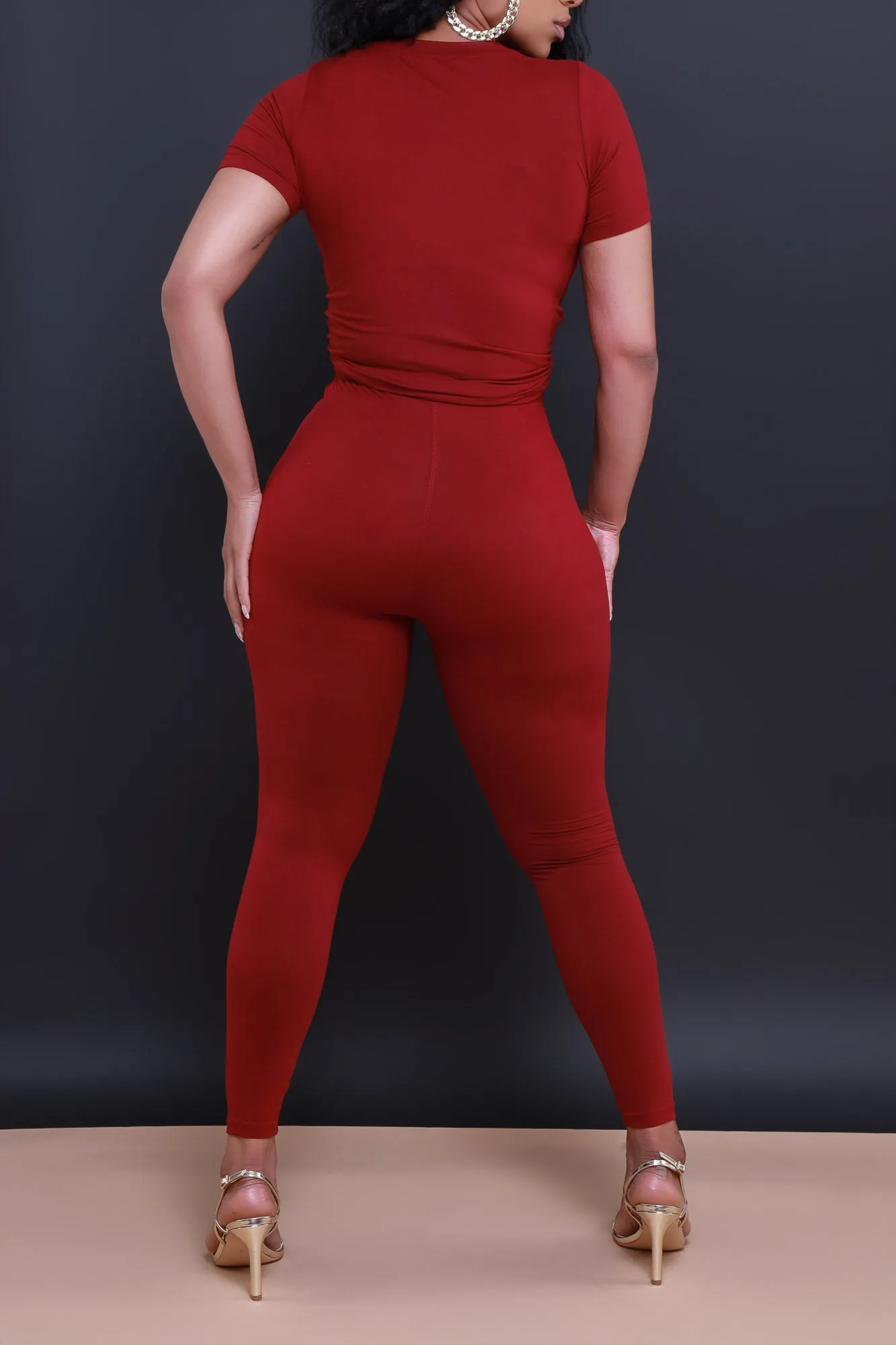 Perfect Timing Short Sleeve Pants Set - Burgundy
