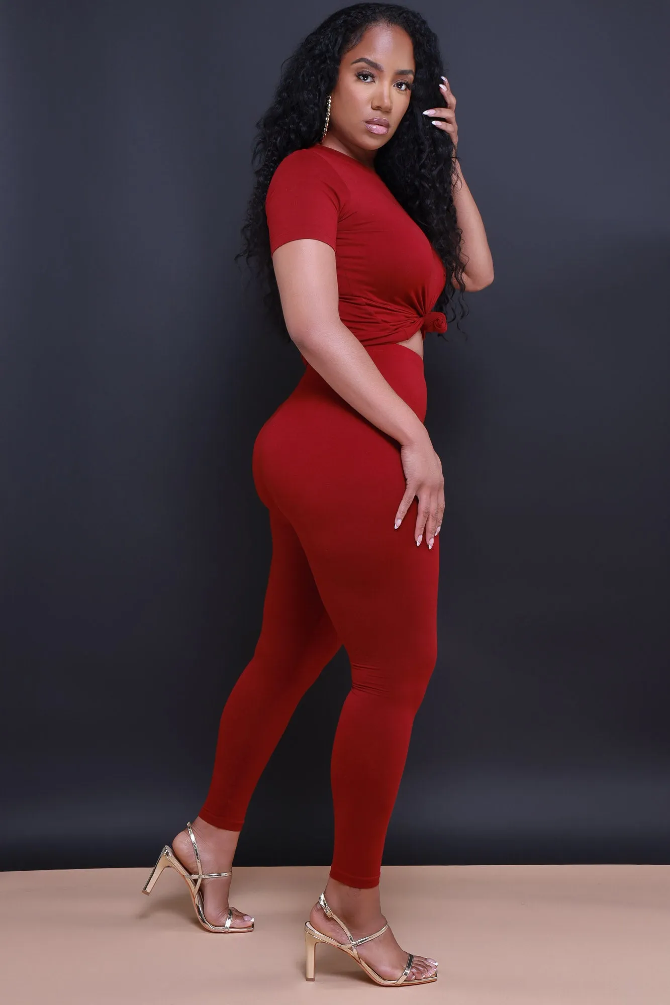 Perfect Timing Short Sleeve Pants Set - Burgundy
