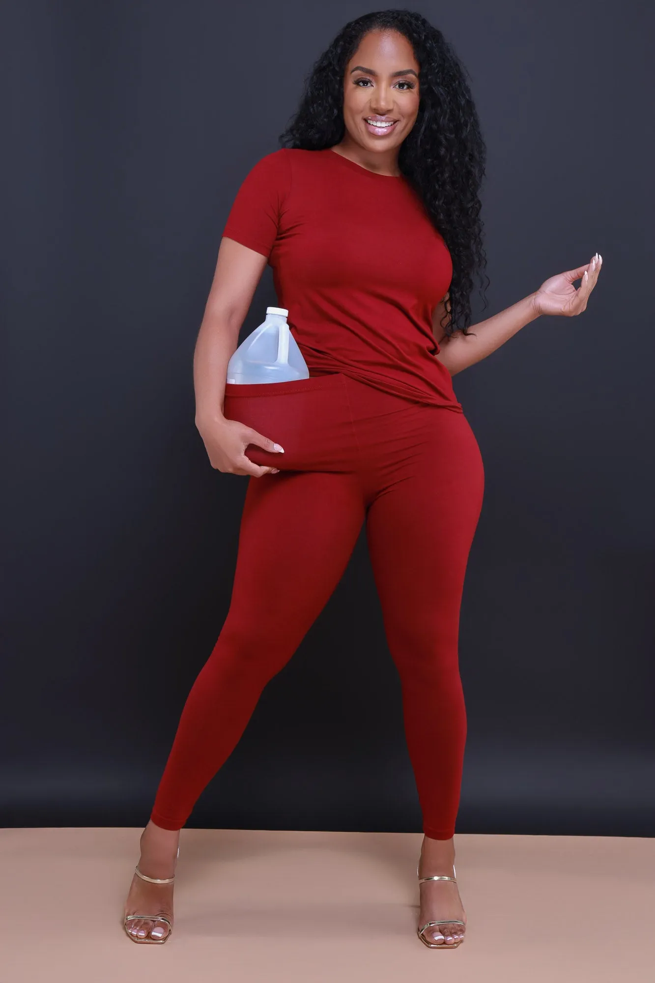 Perfect Timing Short Sleeve Pants Set - Burgundy