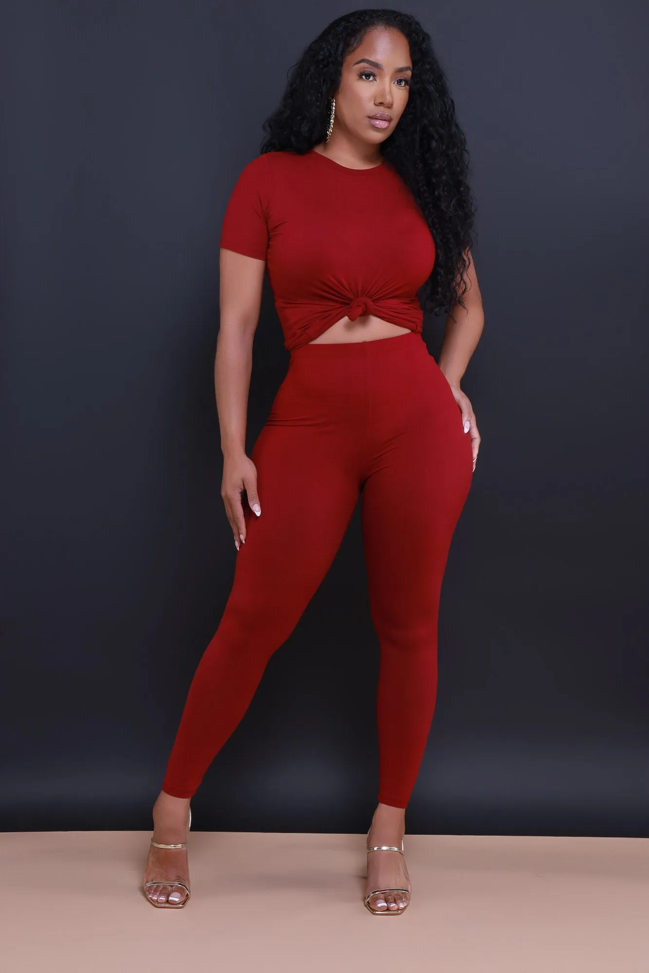Perfect Timing Short Sleeve Pants Set - Burgundy