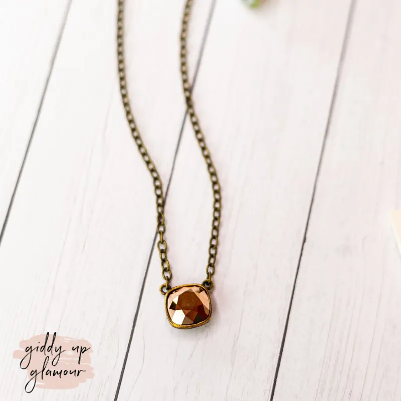 Pink Panache | Bronze Chain Necklace with Rose Gold Cushion Cut Crystal