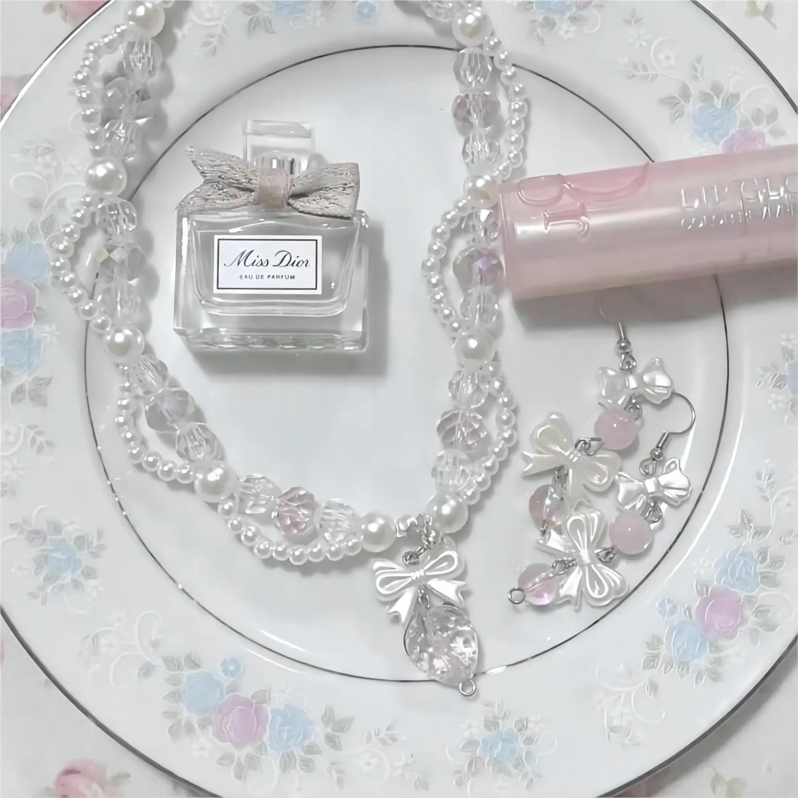 Pink Strawberry Pendant Pearl Chain Choker Necklace