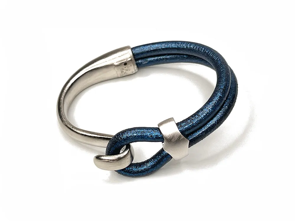 Platinum Lasso Hook & Slide Leather Bracelet