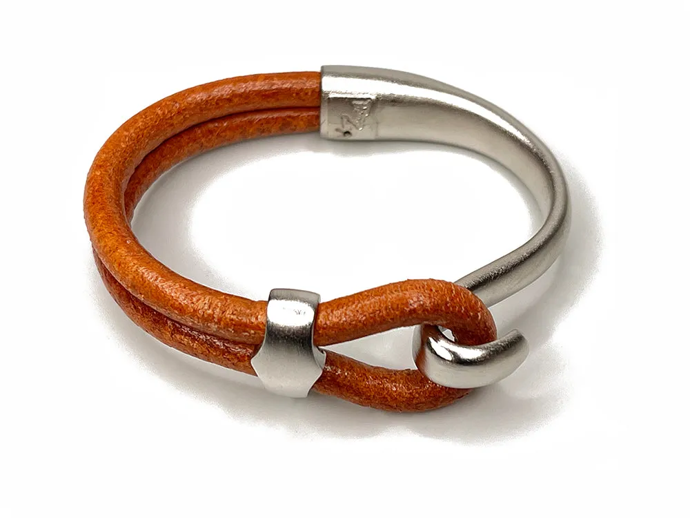 Platinum Lasso Hook & Slide Leather Bracelet