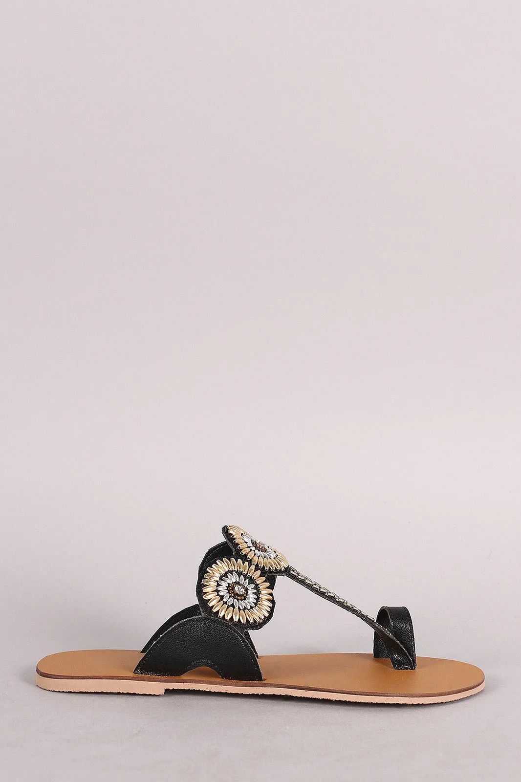 Qupid Toe Ring Beaded Flat Slip On Sandal