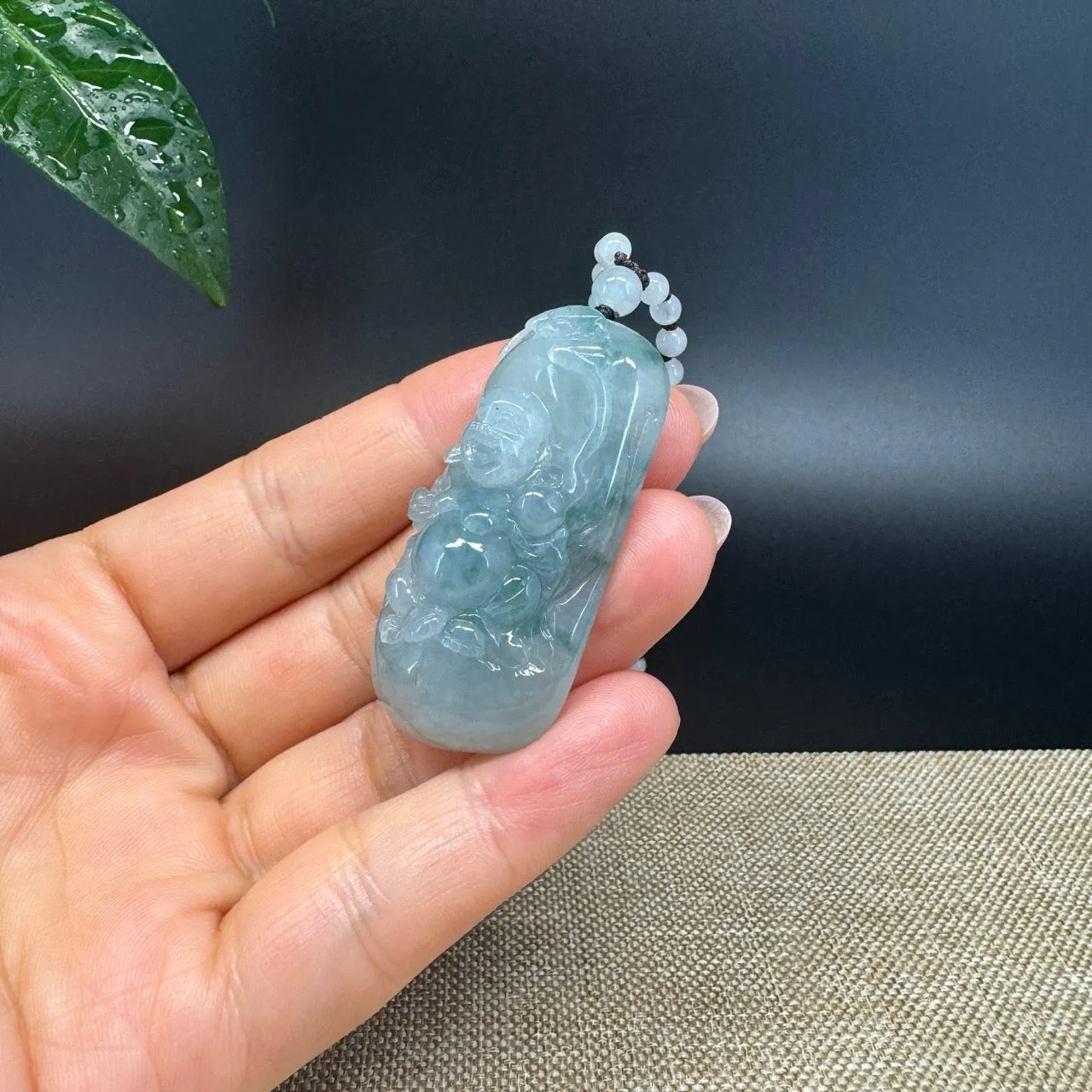RealJade® Co. Genuine Burmese Jadeite Jade Blue Happy Buddha Pendant Necklace