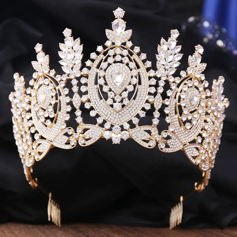 Regal  Hearts Full Crystal Tiara Crown Hair Accessories