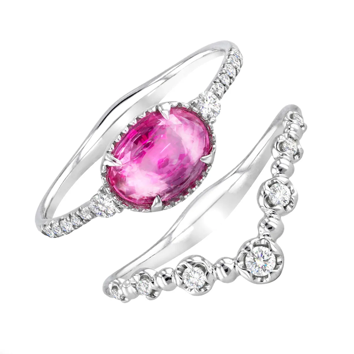 Rosa Mer Collection 0.71 Pink Sapphire and Diamond Tiara Ring Set