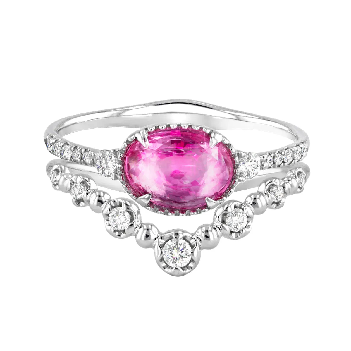 Rosa Mer Collection 0.71 Pink Sapphire and Diamond Tiara Ring Set