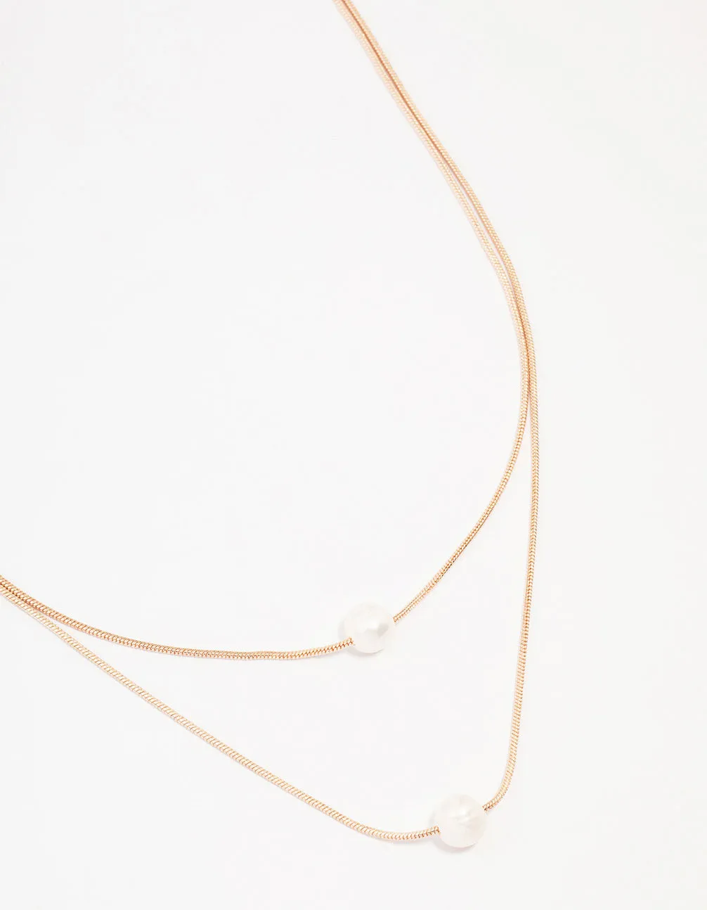 Rose Gold Plated Double Layer Single Pearl Necklace