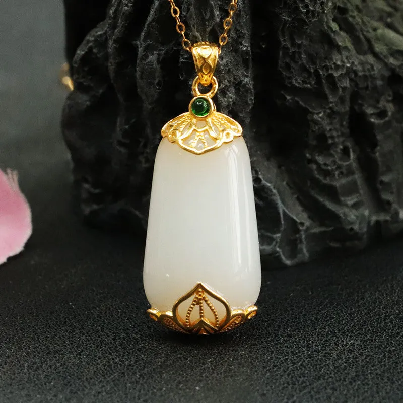 S925 Silver Natural Hotan Jade Pendant Trapezoidal White Jade Necklace