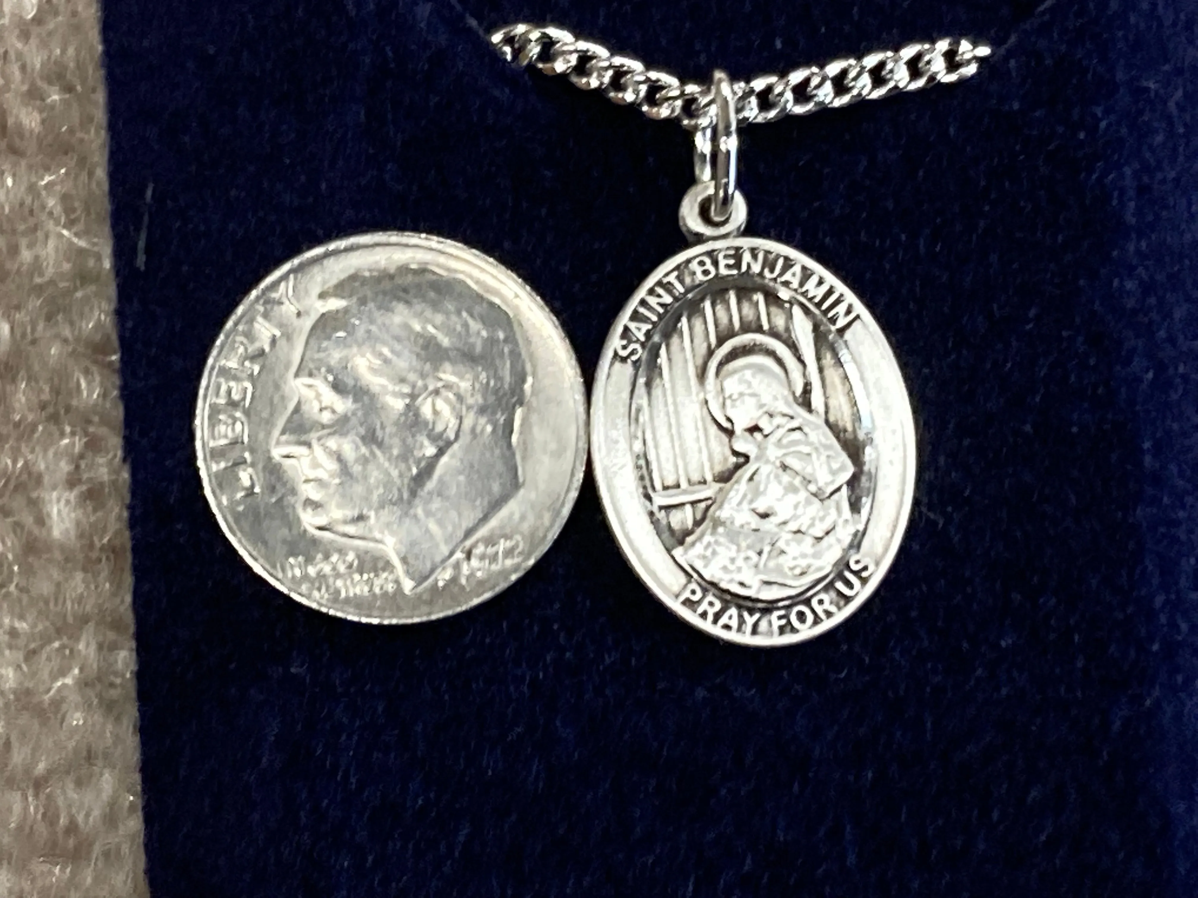 Saint Benjamin Silver Pendant And Chain Religious