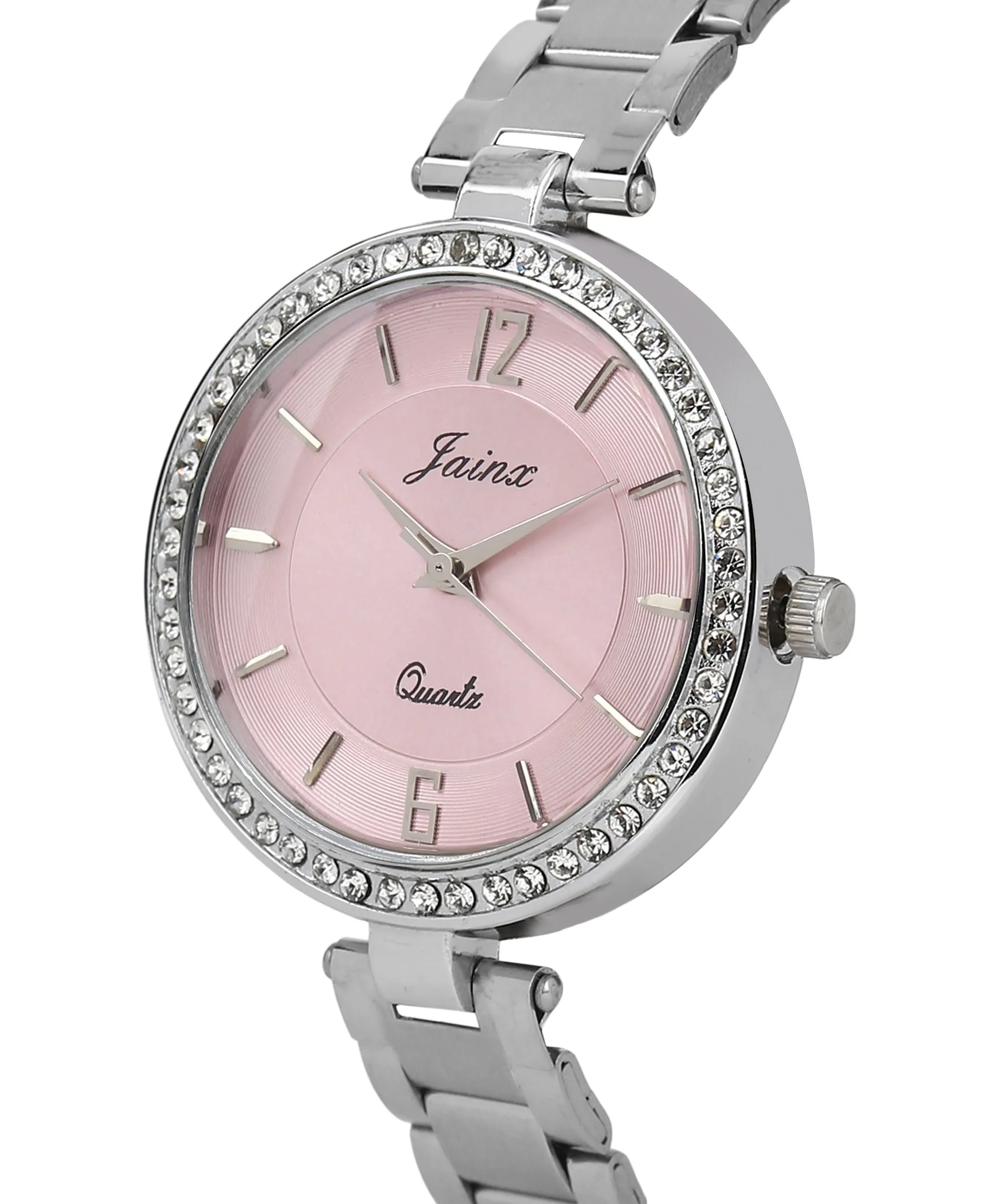 Silver Chain Pink Dial Analog Wrist Watch For Women - JW8593