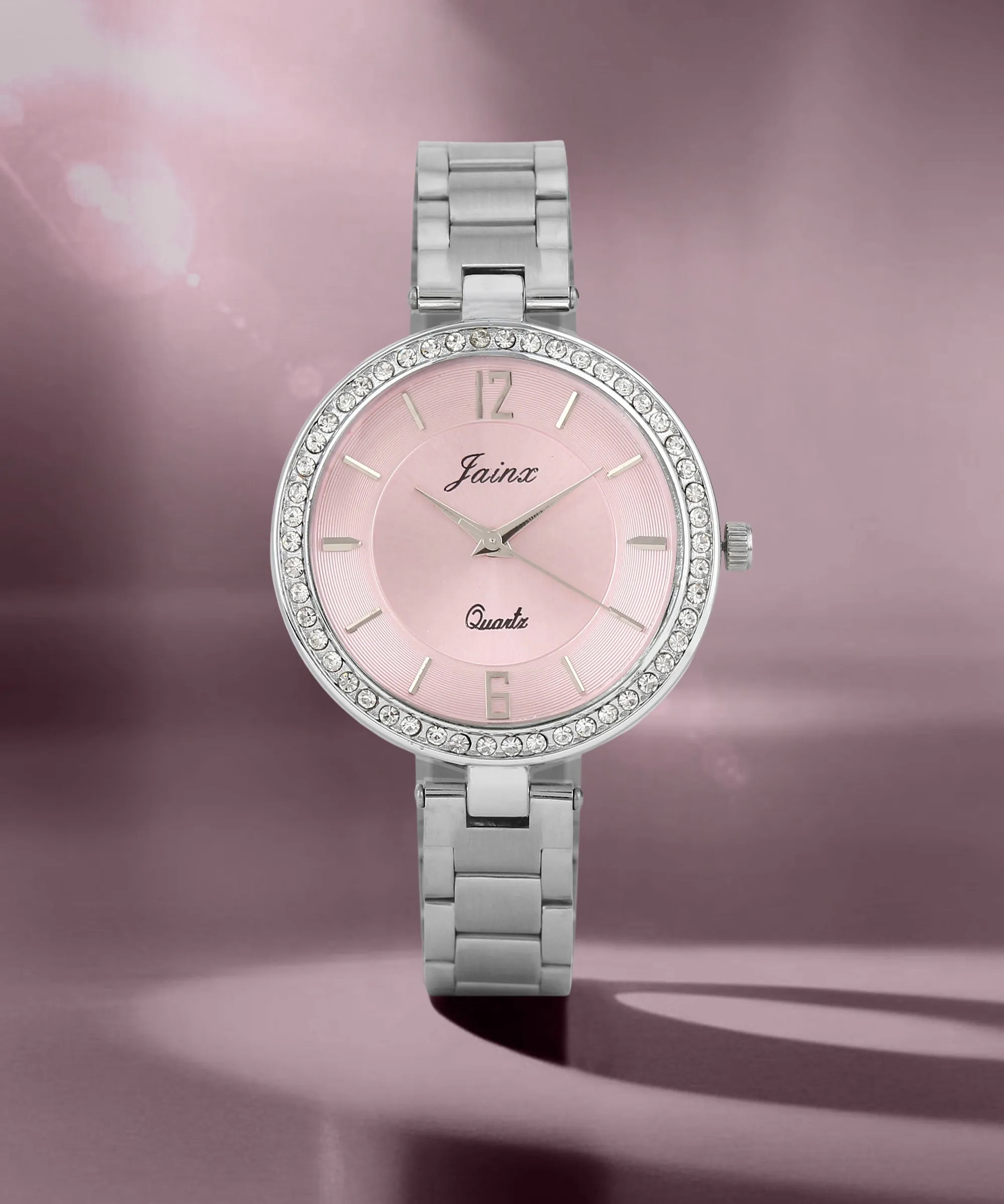 Silver Chain Pink Dial Analog Wrist Watch For Women - JW8593