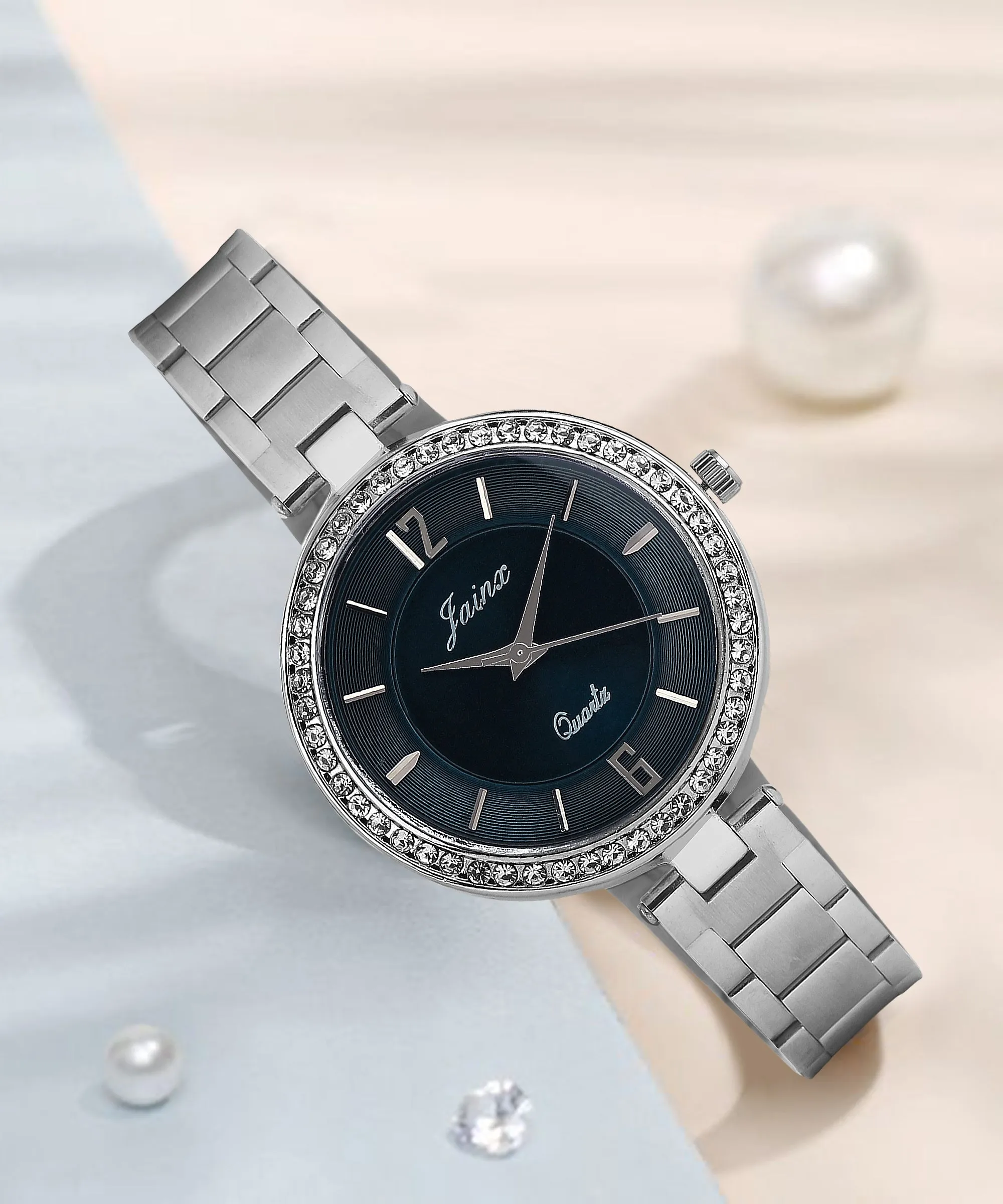 Silver Chain Royal Blue Dial Analog Wrist Watch For Women - JW8594