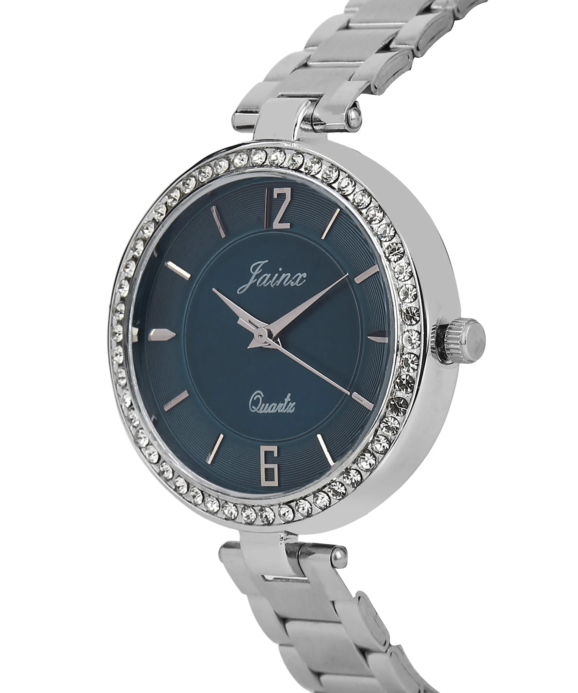 Silver Chain Royal Blue Dial Analog Wrist Watch For Women - JW8594