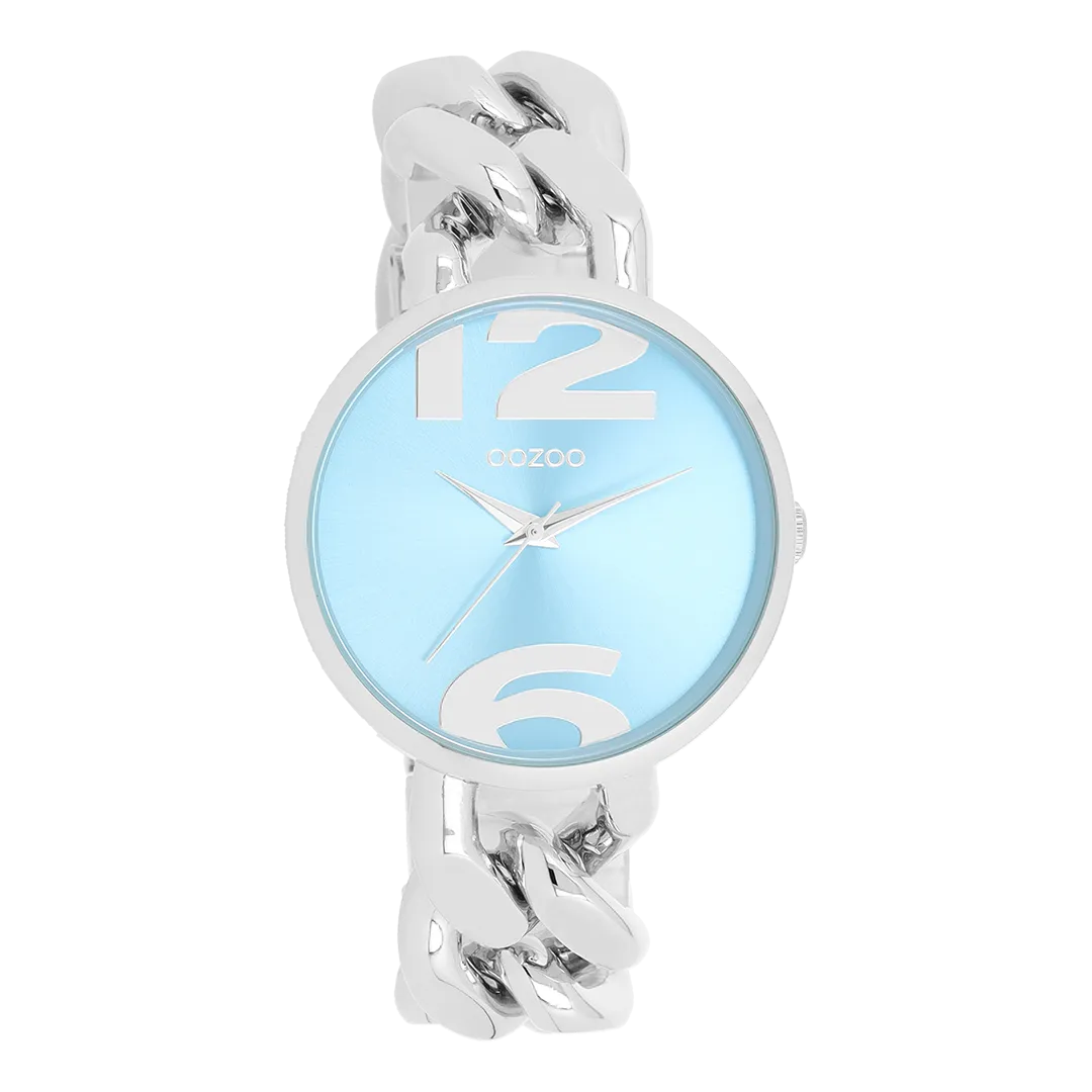 Silver coloured OOZOO watch with silver coloured chunky chain bracelet - C11350