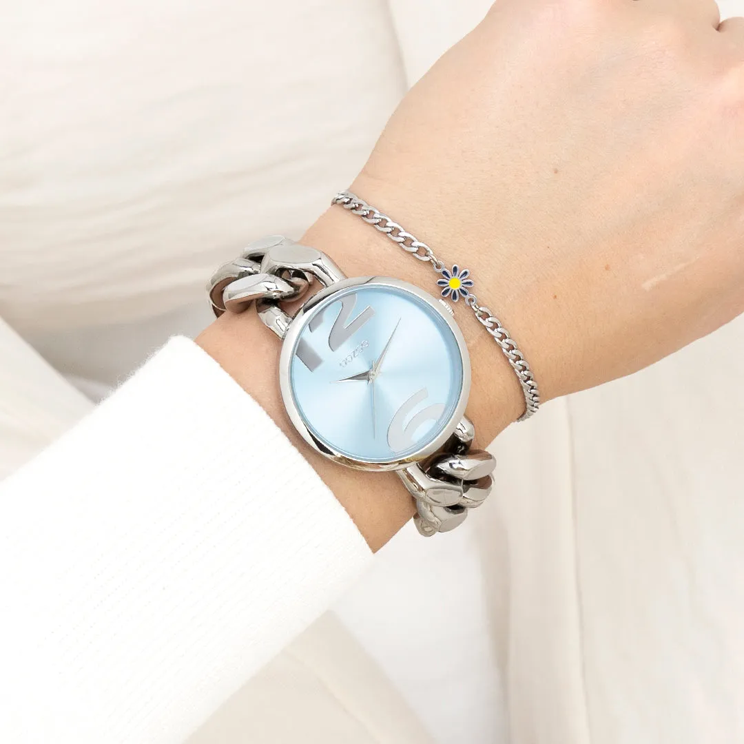 Silver coloured OOZOO watch with silver coloured chunky chain bracelet - C11350