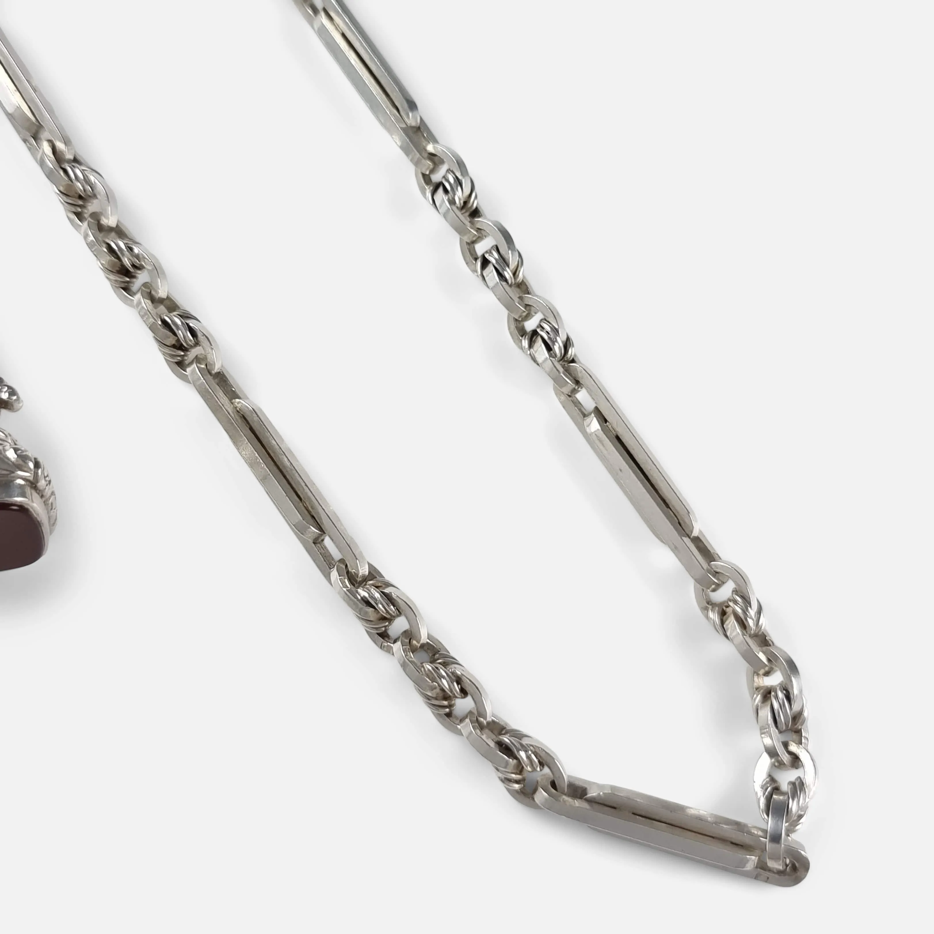 Silver Fancy Link Albert Watch Chain and Carnelian Fob