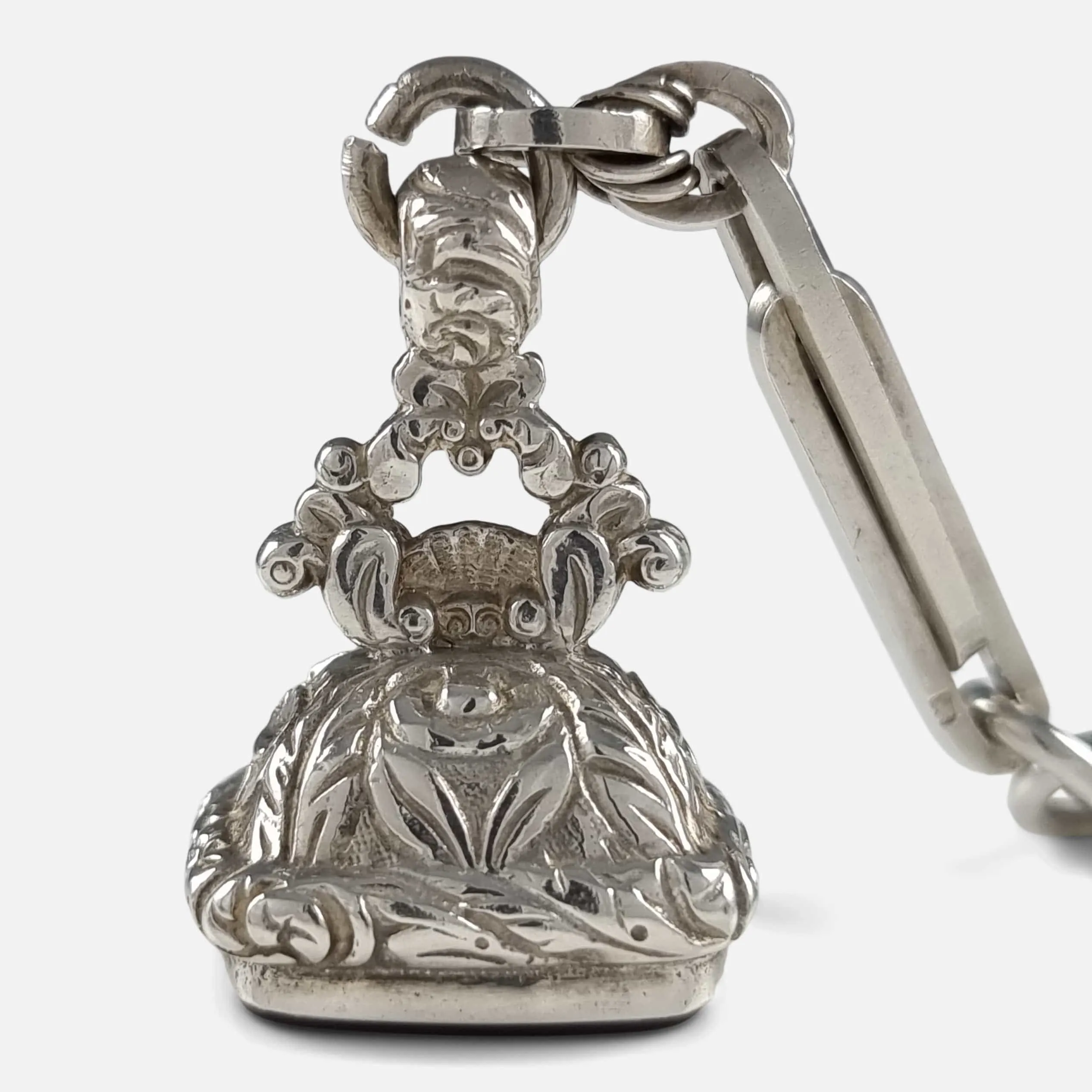 Silver Fancy Link Albert Watch Chain and Carnelian Fob